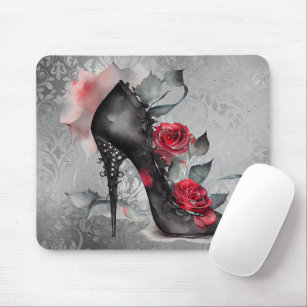 Gothic Fashion Spiked Stiletto und Rote Rose Splas Mousepad