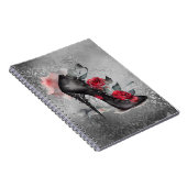 Gothic Fashion Spiked Stiletto und Rote Rose Splas Notizblock (Rechte Seite)