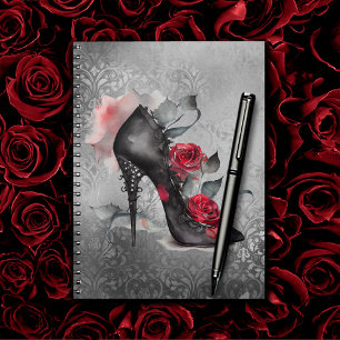 Gothic Fashion Spiked Stiletto und Rote Rose Splas Notizblock