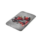 Gothic Fashionista Rote Bottom Stilettos mit Rose Badematte (Schrägansicht)