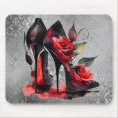 Gothic Fashionista Rote Bottom Stilettos mit Rose Mousepad (Vorne)