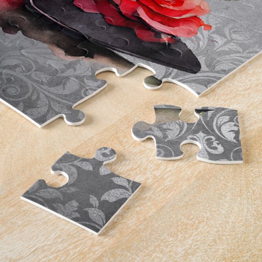 Gothic Fashionista Rote Bottom Stilettos mit Rose Puzzle (Seite)