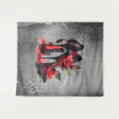 Gothic Fashionista Rote Bottom Stilettos mit Rose Wandteppich (Vorderseite (Horizontal))