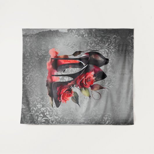 Gothic Fashionista Rote Bottom Stilettos mit Rose Wandteppich (Vorderseite (Horizontal))