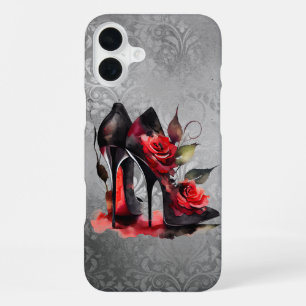 Gothic Fashionista rote Stilettos mit Rosen iPhone 16 Plus Hülle
