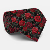 Gothic Faux Seide | Rosen & Spinnennetze Gentleman Krawatte (Gerollt)