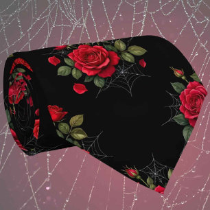 Gothic Faux Seide Rosen & Spinnennetze Gentleman Krawatte