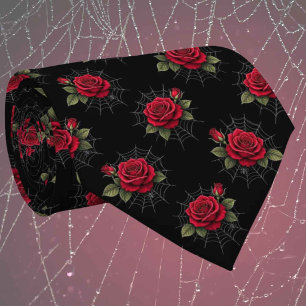 Gothic Faux Seide Rosen & Spinnennetze Gentleman Krawatte