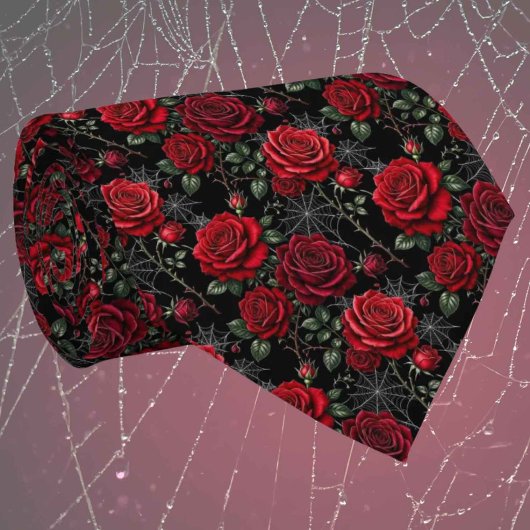 Gothic Faux Seide | Rosen & Spinnennetze Gentleman Krawatte