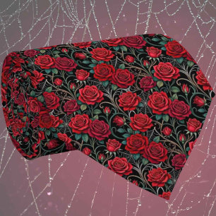 Gothic Faux Seide Rosen & Spinnennetze Gentleman Krawatte