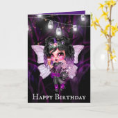 Gothic Fee lila Saitenlichter beleuchten Geburtsta Karte (Gelbe Blume)