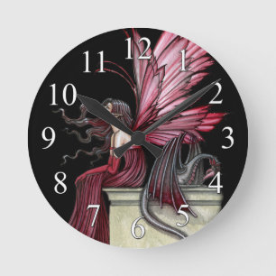 Gothic-Fee und Drachen-Fantasie-Kunstuhr Runde Wanduhr