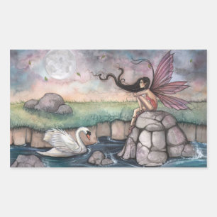 Gothic Fee und Schwan Fantasy-Kunst Rechteckiger Aufkleber