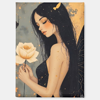 Gothic-Feenkönigin mit weißen Flügeln und Rose Magnet