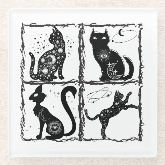 Gothic Feline Familiars.w Glasuntersetzer (Vorderseite)