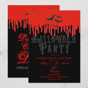 Gothic Fledermäuse & rote tropfende Blut Halloween Einladung