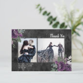 Gothic Floral 2 Foto Black Wedding Danke Karte (Stehend Vorderseite)