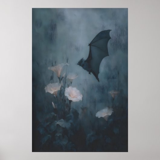 Gothic Floral Bat Wall Art With Pale Pink Flowers Poster (Vorne)