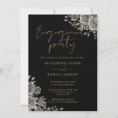 Gothic Floral Black and Gold Engagement Party Einladung (Vorderseite)