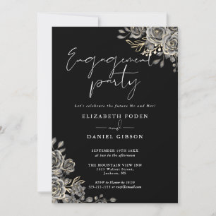 Gothic Floral Black and White Engagement Party Einladung