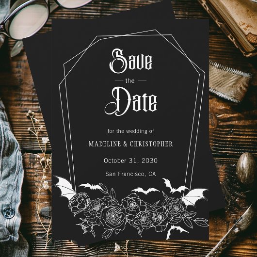 Gothic Floral Black Wedding Save the Date Einladung