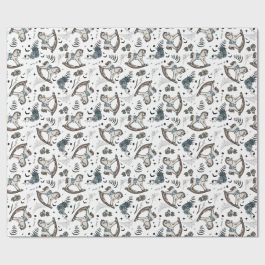 Gothic Floral Blue Rocking Horse Geschenkpapier (Flach)