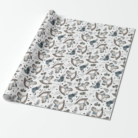 Gothic Floral Blue Rocking Horse Geschenkpapier (Ungerollt)