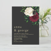Gothic Floral Burgundy und Black Wedding Einladung (Stehend Vorderseite)