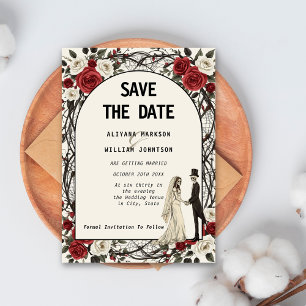 Gothic Floral Corpse Couple Halloween Save The Date