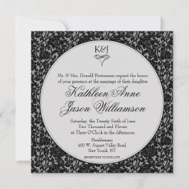 Gothic Floral Damask Monogram Wedding Einladung