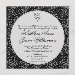 Gothic Floral Damask Monogram Wedding Einladung