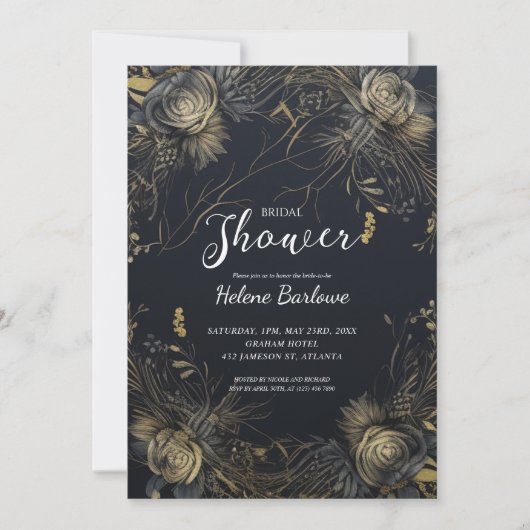 Gothic Floral Dark Moody Brautparty Einladung (Vorderseite)