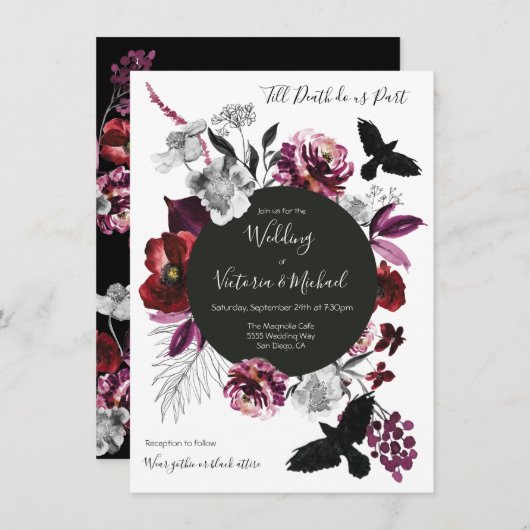 Gothic Floral Dark & Moody Wedding Einladung (Vorne/Hinten)