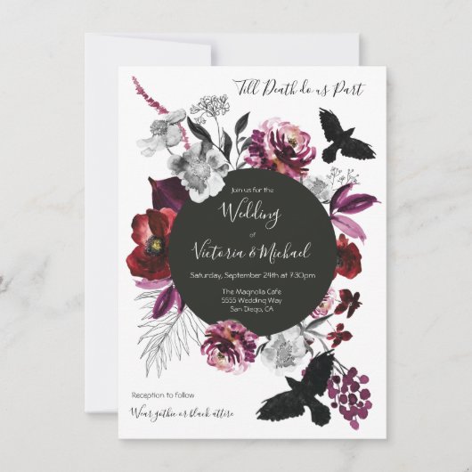Gothic Floral Dark & Moody Wedding Einladung (Vorderseite)