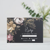 Gothic Floral Dark Unique Black Wedding RSVP Karte (Stehend Vorderseite)