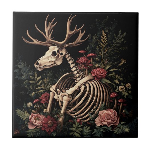 Gothic Floral Deer Skeleton Fliese (Vorderseite)