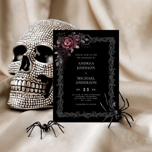 Gothic Floral Frame Dark Goth Halloween Hochzeit Einladung