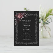 Gothic Floral Frame Dark Goth Halloween Hochzeit Einladung (Stehend Vorderseite)