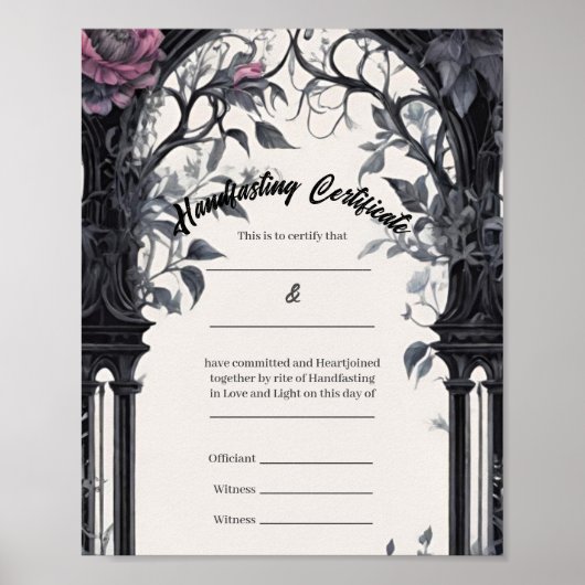 Gothic Floral Garden Gate Handfastzertifikat Poster (Vorne)
