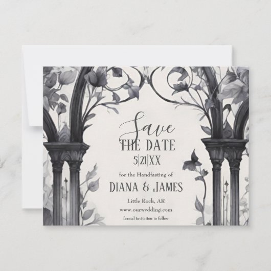 Gothic Floral Garden Gate Pagan Handfasts Save The Date (Vorderseite)