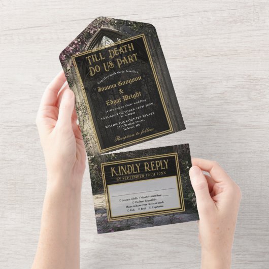 Gothic Floral Garden Wedding All In One Einladung (Abreißtisch)