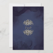 Gothic Floral Gold und Midnight Blue Wedding Einladung (Rückseite)