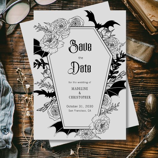 Gothic Floral Gray Wedding Save the Date Einladung