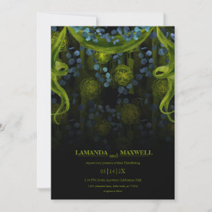 Gothic Floral Green & Black Glow Handfast Einladung
