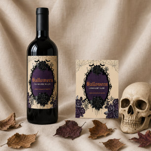 Gothic Floral Halloween mit individuellem Namen Weinetikett