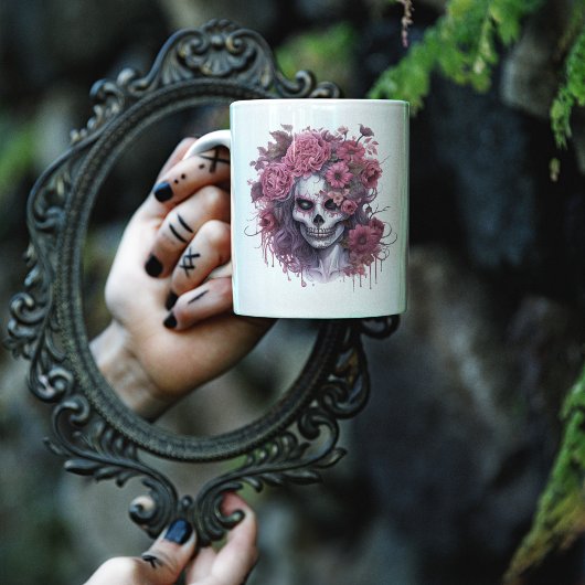 Gothic Floral Halloween Pink Skull Witch Girly Kaffeetasse