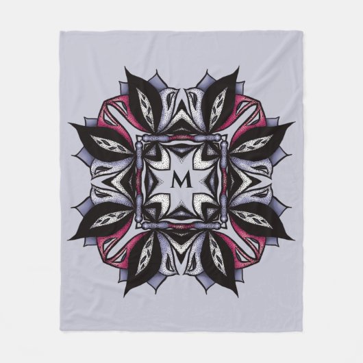 Gothic Floral Mandala Lila Pink Black Monogram Fleecedecke (Vorderseite)