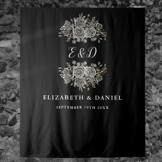 Gothic Floral Monogram Weddrop Wandteppich
