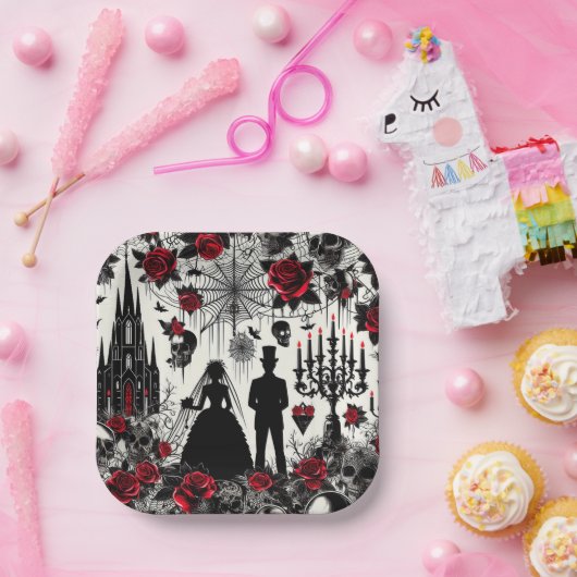 Gothic Floral Paper Square Plate, Hochzeit Pappteller (Party)