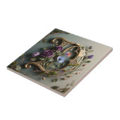 Gothic Floral Patina Gold Letter D Fliese (Seite)
